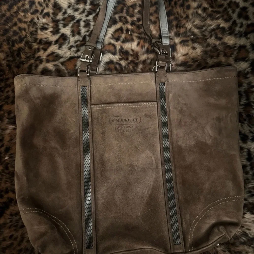 Coach Brown Suede Gallery Tote Beaded Accent
